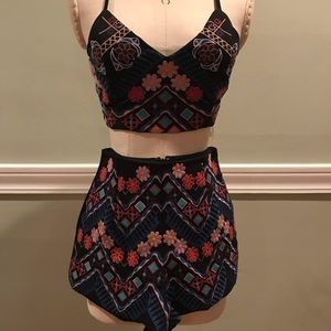 Luxxel Floral Embroidered Crop and Short Set